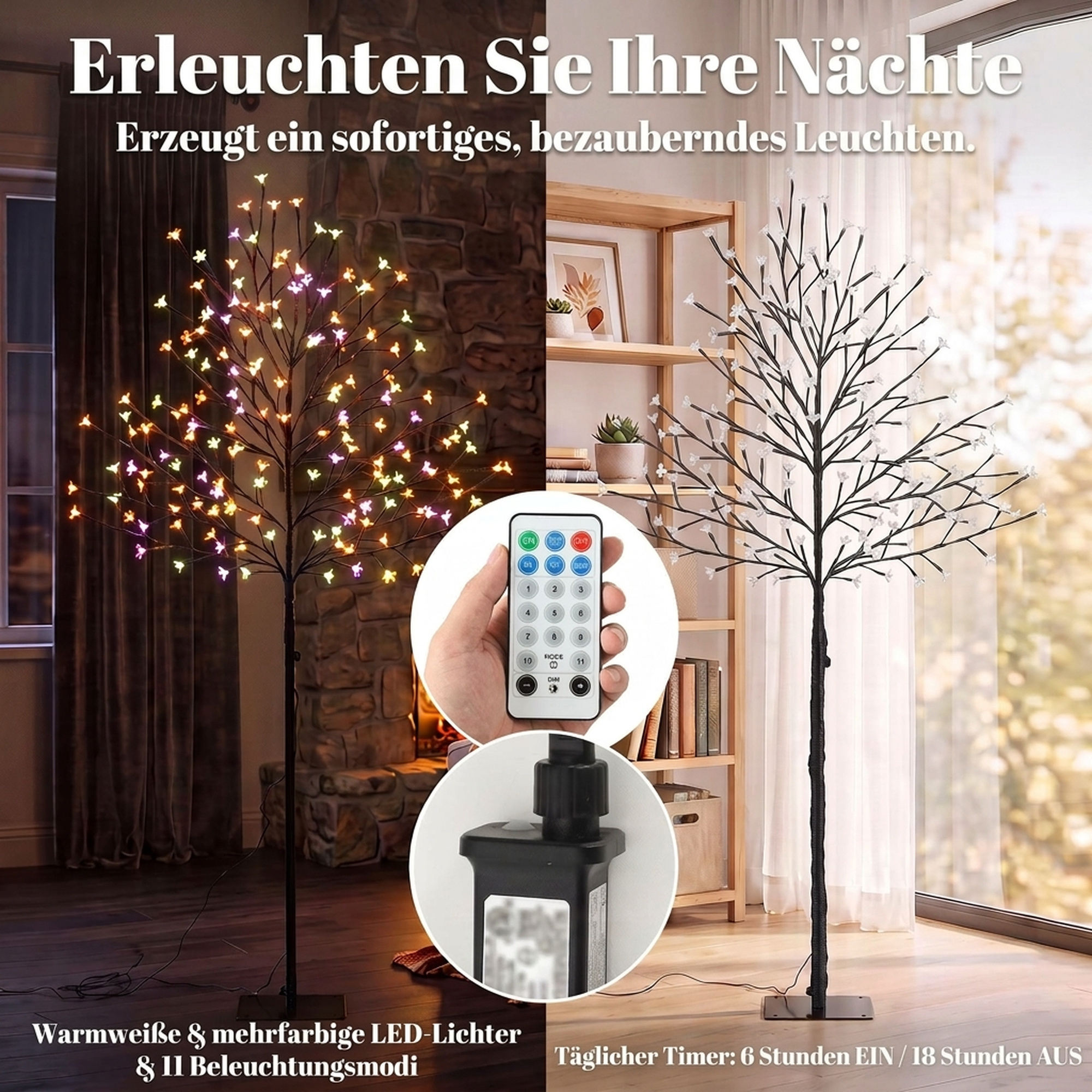 LED-Kirschblütenbaum 150 cm mit 160 LEDs, künstlicher Leuchtbaum mit 20 biegsamen Zweigen, Weihnachtsdeko
