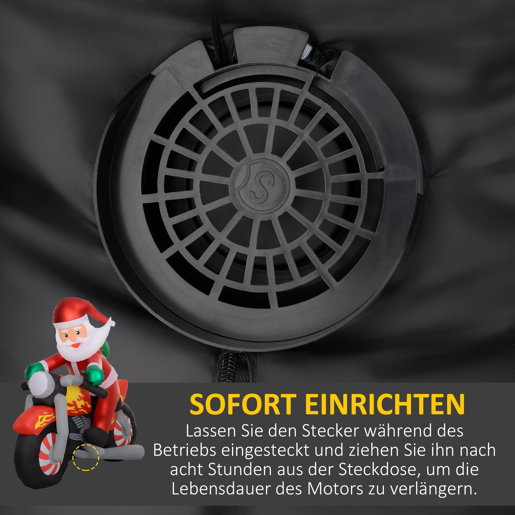 Weihnachtsmann auf Motorrad, Gartendeko, LEDs, aufblasbar, wetterfest, 180 x 95 x 170 cm