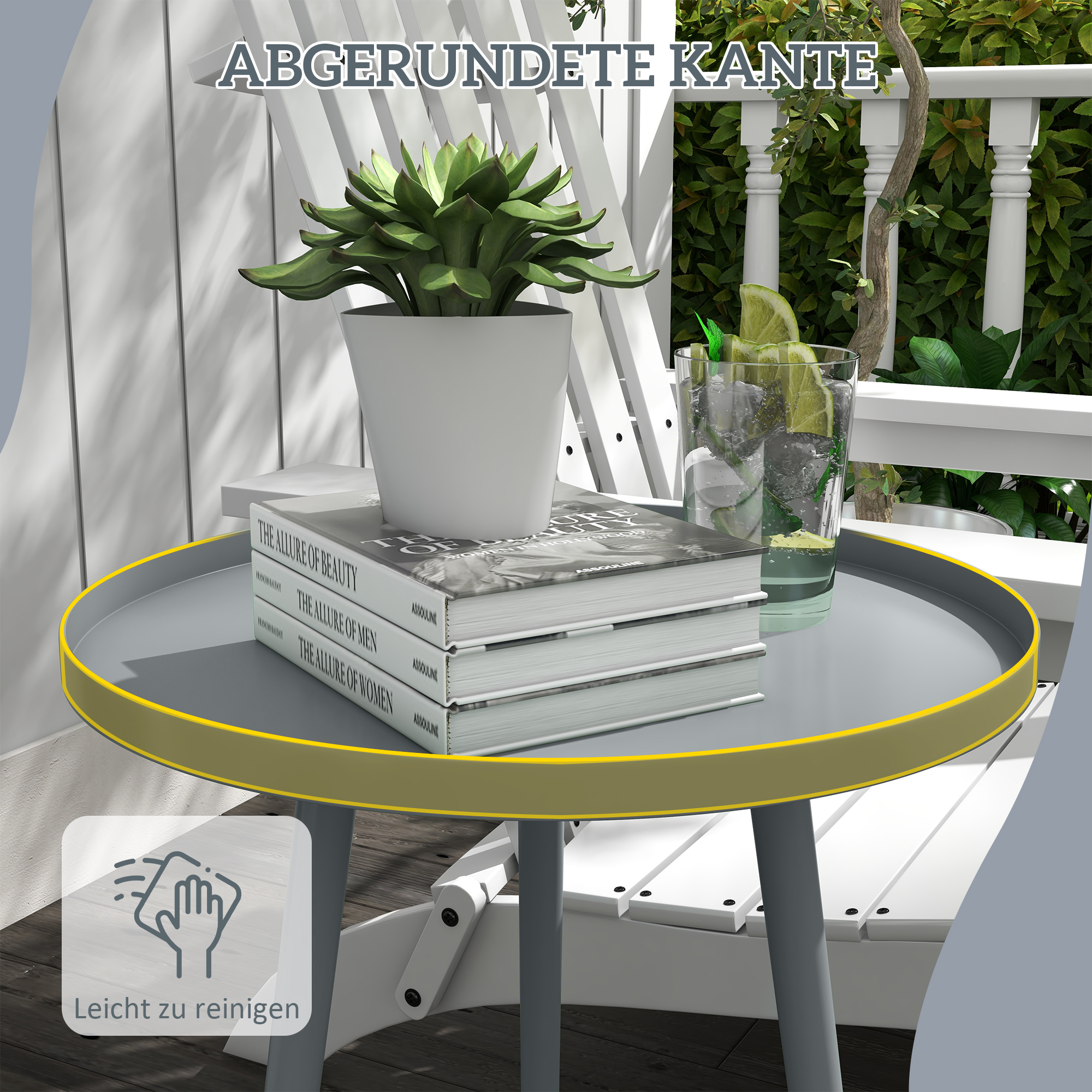 Beistelltisch, Couchtisch, Gartentisch, Terrassentisch für Garten, Balkon, Stahl, 40 x 40 x 50 cm, Grau