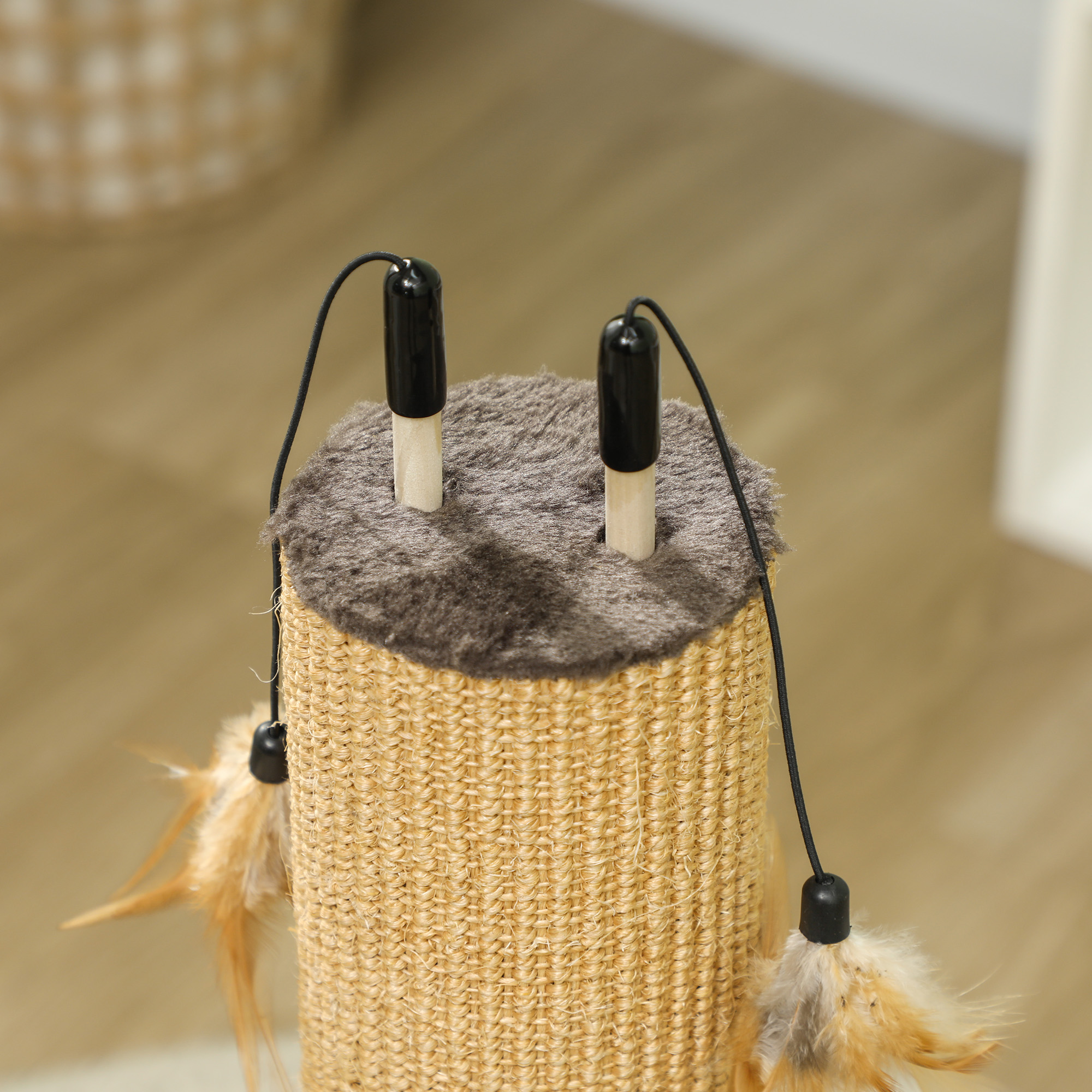 78 cm 2-in-1 Katzenkratzpfosten mit 3 Spielzeugfedern, Braun