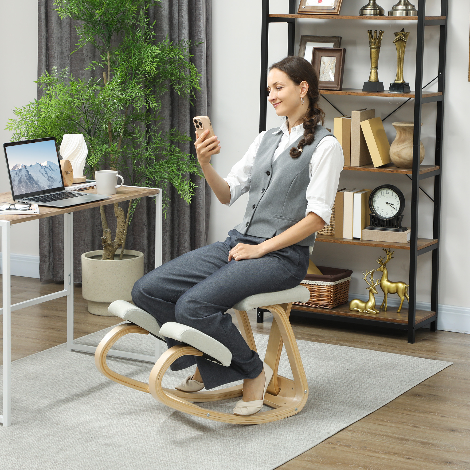 ergonomischer Kniestuhl, Kniehocker Gesundheitsstuhl für Zuhause, Büro, Meditation Creme