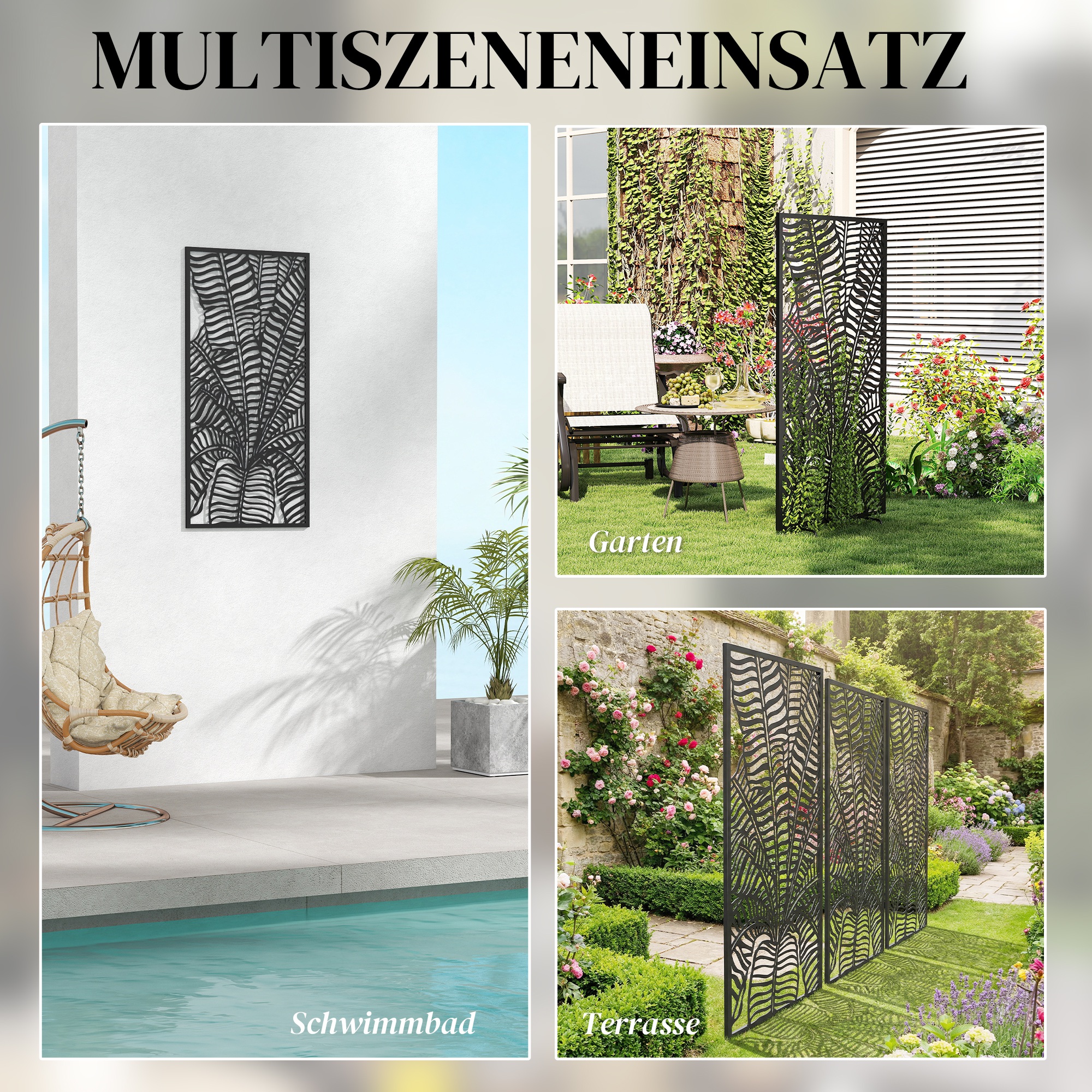 Raumteiler 65 x 130 cm Freistehend Hängend Paravent, Trennwand Sichtschutz aus Metall Schwarz