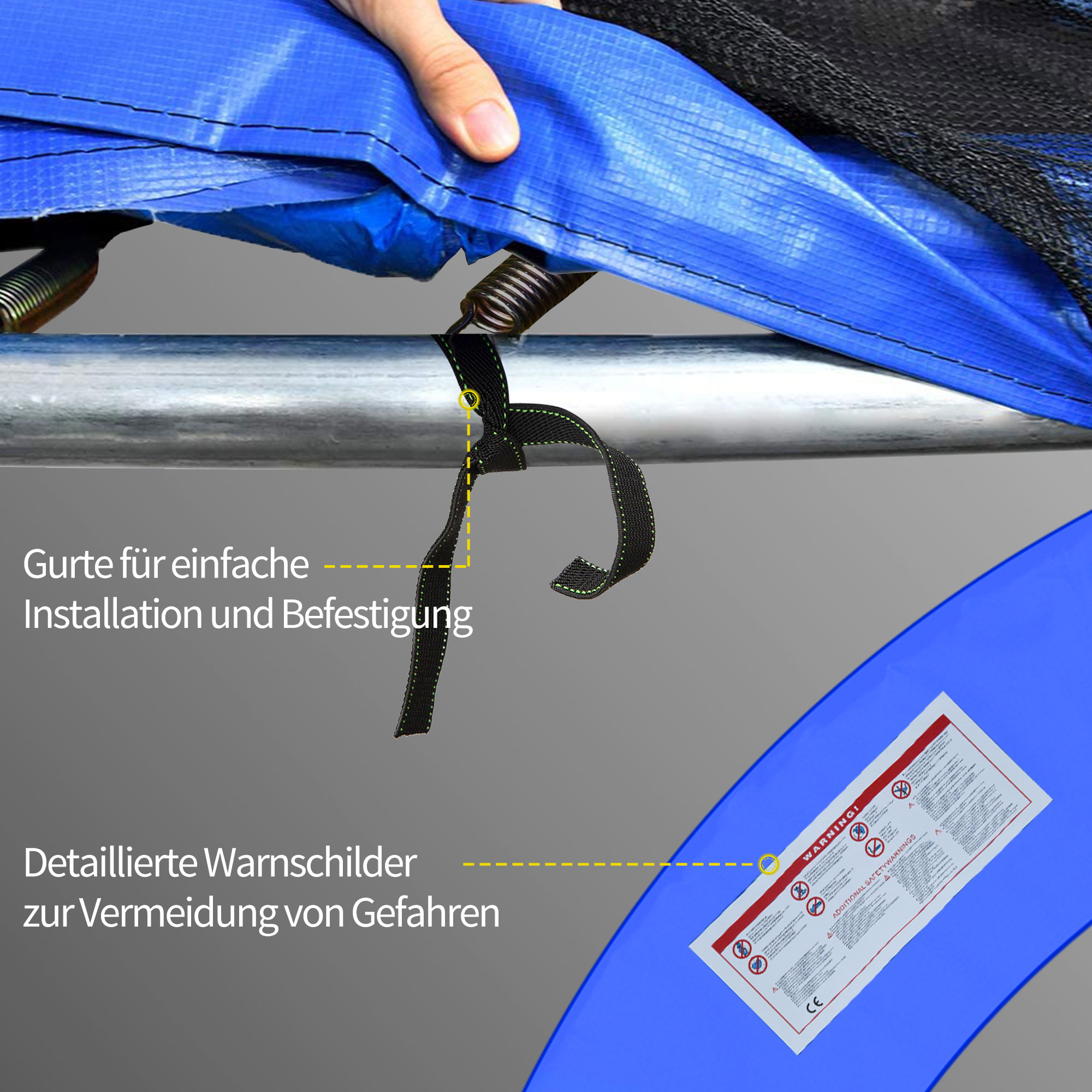 Trampolin Randabdeckung Ø366cm cm breit, Reißfest UV-resistent Federabdeckung, Wasserabweisend, Trampolinzubehör Randschutz Sicherheitsnetz Ersatzteile für Gartentrampoline, Blau