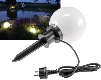 Garten Kugelleuchte Erdspieß "CT-GL20cm" - IP44, 230V, 1,5m Kabel, E27 Fassung