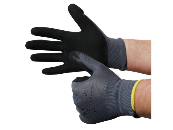 Montage-Feinstrickhandschuhe, Größe 8/M, grau, 13G-Trägermaterial, Latex-Soft