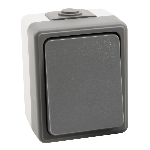 Feuchtraum Wechselschalter McPower ''Secure'', 250V~/10A, IP44, Aufputz, grau