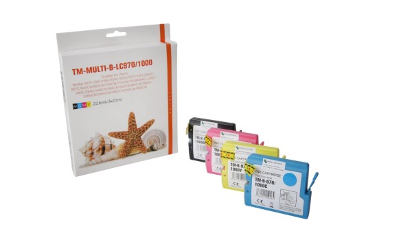 Multipack LC970/1000 alternativ Tinte Brother / LC1000VALBP / BK22ml / C,M,Y18ml