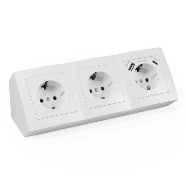 Steckdosenblock McPower ''Flair'' weiß, 3-fach Schutzkontakt + USB-C / USB-A