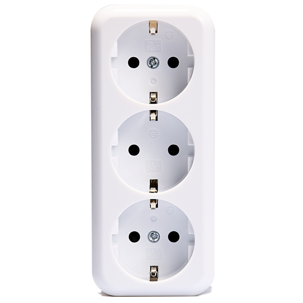 Schutzkontakt-Steckdose 3-fach McPower ''Finery'', 250V/16A, AP, Einsteckschutz, weiß