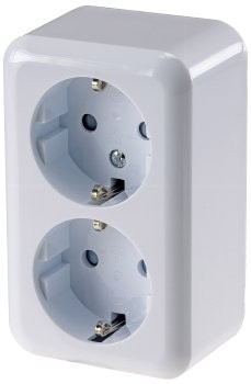 FASKO Doppel-Steckdose, AP, Weiß - 250V~/ 16A, Aufputz, Schraubanschluss