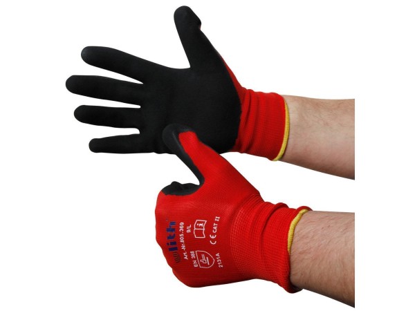 Montage-Feinstrickhandschuhe, Größe 8/M, rot, 13G-Trägermaterial, Latex-Soft