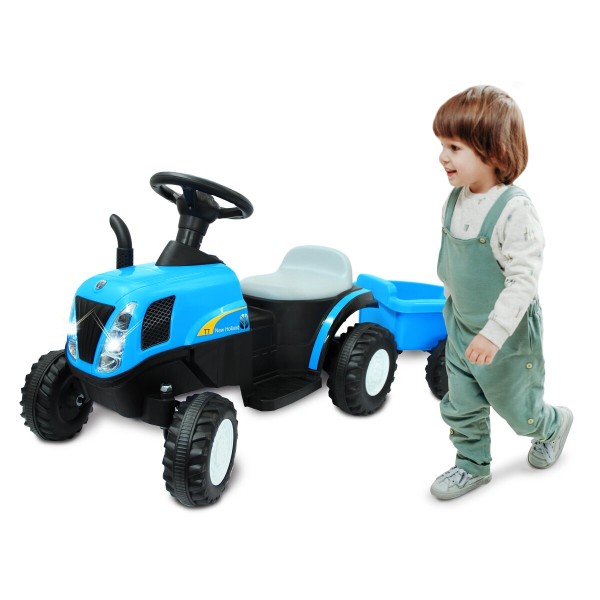 Elektro-Kinderfahrzeug Traktor New Holland mit Anhänger blau 6V
