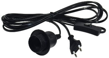 Netzkabel mit Schalter und E27 Fassung - 1,4m + 2m lang, schwarz