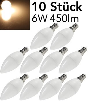 LED Kerzenlampe E14 "K50 Promo" 10er-Set - 3000k, 450lm, 230V/6W, 160°, warmweiß