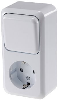 FASKO Kombi Steckdose Schalter, AP, Weiß - 250V~, Aufputz, Schraubanschluss
