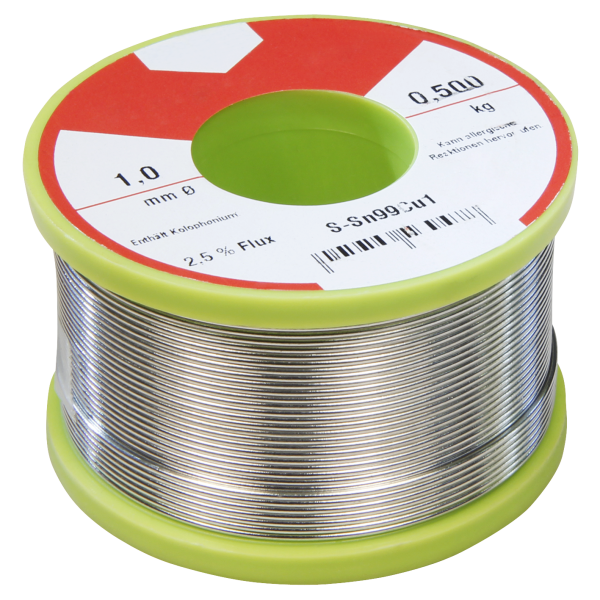 Lötzinn auf Rolle, 1mm, 500g, bleifrei (99% Sn 1% Cu 2,5% Sb)
