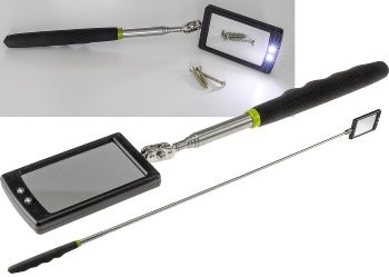 Teleskop Spiegel mit LED Beleuchtung - Gesamtlänge 28-88cm, Spiegel 65x40mm